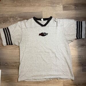 American Outpost Mens Heather Gray Y2K Jersey Stripe Sleeve T-Shirt Size L